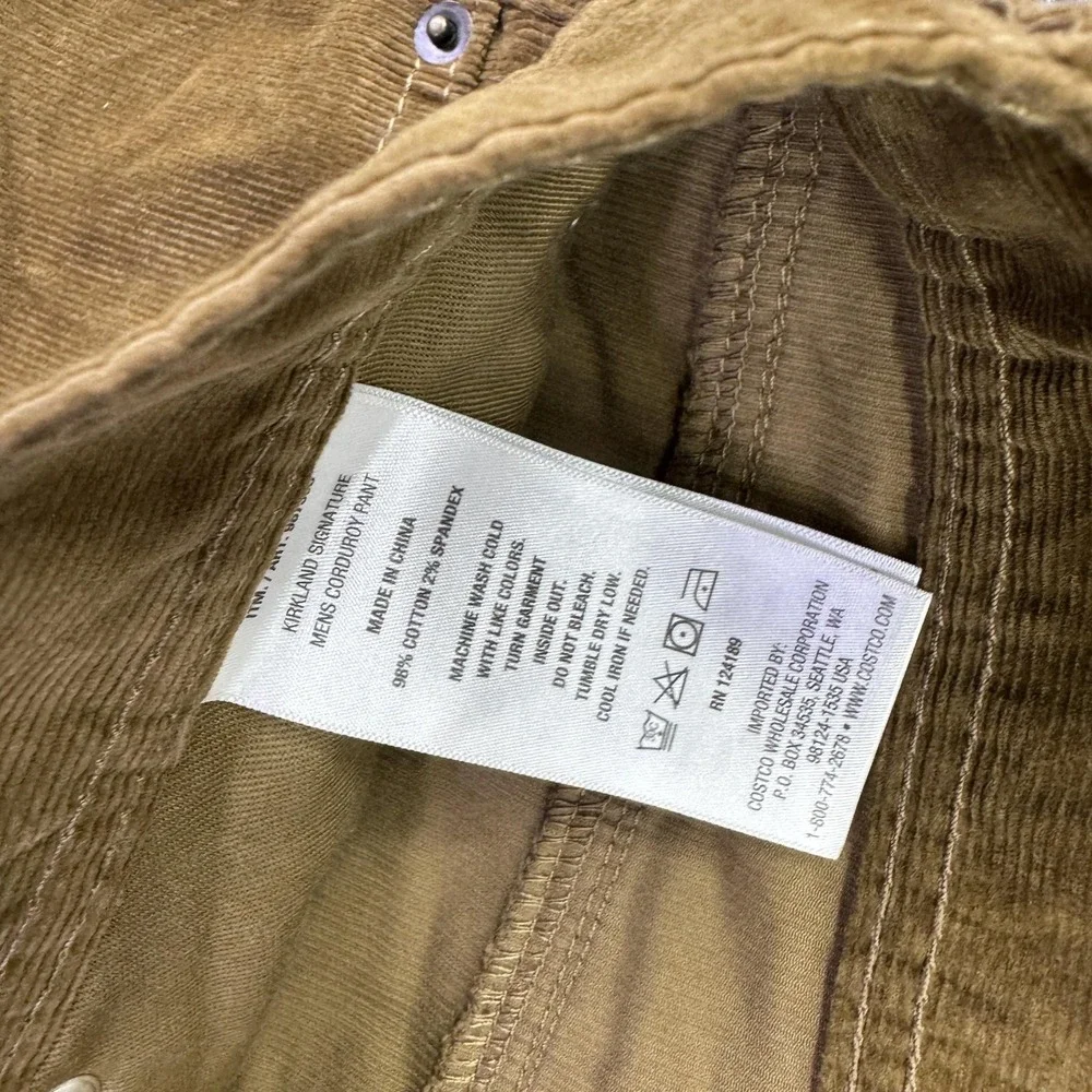 Kirkland Signature Pants Mens 36x30 Brown Corduroy Khakis Stretch Casual Pockets